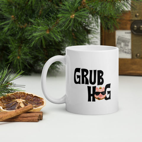 Grub Hog White glossy mug