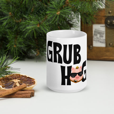 Grub Hog White glossy mug